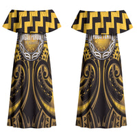 Aotearoa Ngati Porou Personalised Couples Matching Off Shoulder Maxi Dress and Hawaiian Shirt Maori Iwi Poutama Puhoro Tattoo