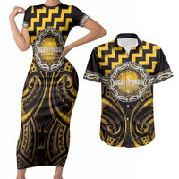 Aotearoa Ngati Porou Personalised Couples Matching Short Sleeve Bodycon Dress and Hawaiian Shirt Maori Iwi Poutama Puhoro Tattoo