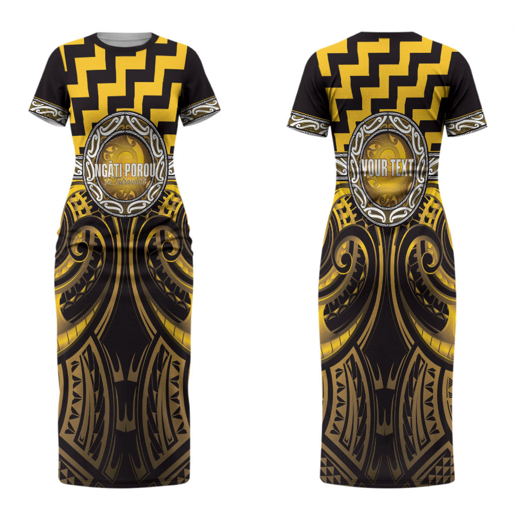 Aotearoa Ngati Porou Personalised Couples Matching Short Sleeve Bodycon Dress and Hawaiian Shirt Maori Iwi Poutama Puhoro Tattoo