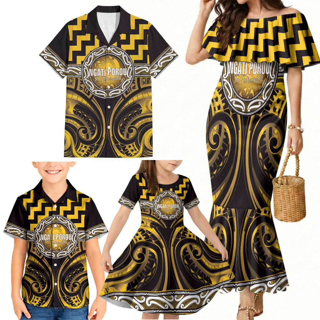 Aotearoa Ngati Porou Personalised Family Matching Mermaid Dress and Hawaiian Shirt Maori Iwi Poutama Puhoro Tattoo