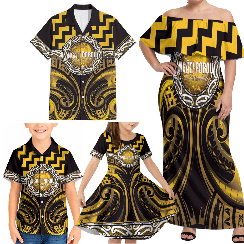Aotearoa Ngati Porou Personalised Family Matching Off Shoulder Maxi Dress and Hawaiian Shirt Maori Iwi Poutama Puhoro Tattoo