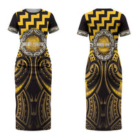 Aotearoa Ngati Porou Personalised Family Matching Short Sleeve Bodycon Dress and Hawaiian Shirt Maori Iwi Poutama Puhoro Tattoo