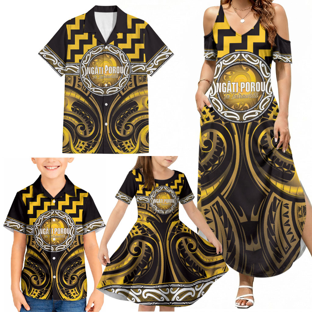 Aotearoa Ngati Porou Personalised Family Matching Summer Maxi Dress and Hawaiian Shirt Maori Iwi Poutama Puhoro Tattoo