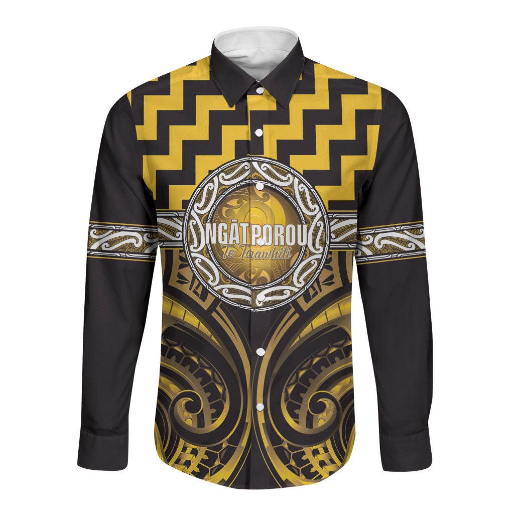Aotearoa Ngati Porou Personalised Long Sleeve Button Shirt Maori Iwi Poutama Puhoro Tattoo LT14 Unisex Yellow - Polynesian Pride