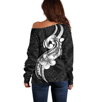 Polynesia Off Shoulder Sweater Plumeria With Tribal Pattern Black Vibes LT14 - Polynesian Pride