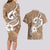 Polynesia Couples Matching Long Sleeve Bodycon Dress and Hawaiian Shirt Plumeria With Tribal Pattern Brown Pastel Vibes LT14 - Polynesian Pride