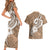 Polynesia Couples Matching Short Sleeve Bodycon Dress and Hawaiian Shirt Plumeria With Tribal Pattern Brown Pastel Vibes LT14 - Polynesian Pride