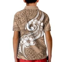 Polynesia Kid Polo Shirt Plumeria With Tribal Pattern Brown Pastel Vibes LT14 - Polynesian Pride