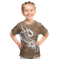 Polynesia Kid T Shirt Plumeria With Tribal Pattern Brown Pastel Vibes LT14 Brown - Polynesian Pride