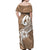 Polynesia Off Shoulder Maxi Dress Plumeria With Tribal Pattern Brown Pastel Vibes LT14 - Polynesian Pride