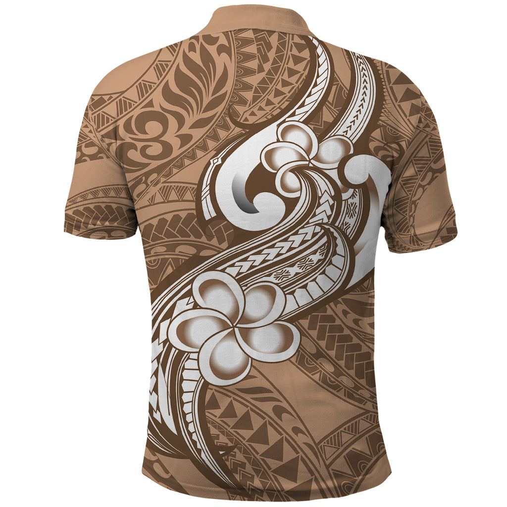 Polynesia Polo Shirt Plumeria With Tribal Pattern Brown Pastel Vibes LT14 - Polynesian Pride