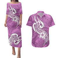 Polynesia Couples Matching Puletasi Dress and Hawaiian Shirt Plumeria With Tribal Pattern Pink Pastel Vibes LT14 Pink - Polynesian Pride
