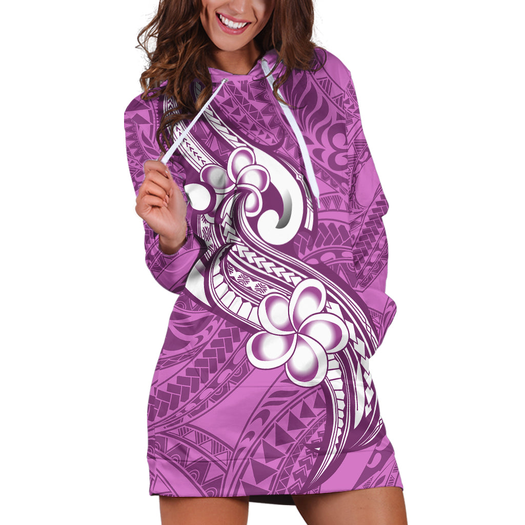 Polynesia Hoodie Dress Plumeria With Tribal Pattern Pink Pastel Vibes LT14 Pink - Polynesian Pride