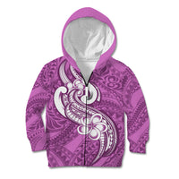 Polynesia Kid Hoodie Plumeria With Tribal Pattern Pink Pastel Vibes LT14 Zip Hoodie Pink - Polynesian Pride