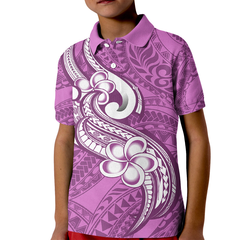 Polynesia Kid Polo Shirt Plumeria With Tribal Pattern Pink Pastel Vibes LT14 Kid Pink - Polynesian Pride