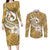 Polynesia Couples Matching Long Sleeve Bodycon Dress and Long Sleeve Button Shirts Plumeria With Tribal Pattern Yellow Pastel Vibes LT14 Yellow - Polynesian Pride