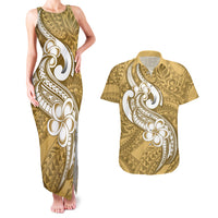 Polynesia Couples Matching Tank Maxi Dress and Hawaiian Shirt Plumeria With Tribal Pattern Yellow Pastel Vibes LT14 Yellow - Polynesian Pride