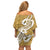 Polynesia Off Shoulder Short Dress Plumeria With Tribal Pattern Yellow Pastel Vibes LT14 - Polynesian Pride