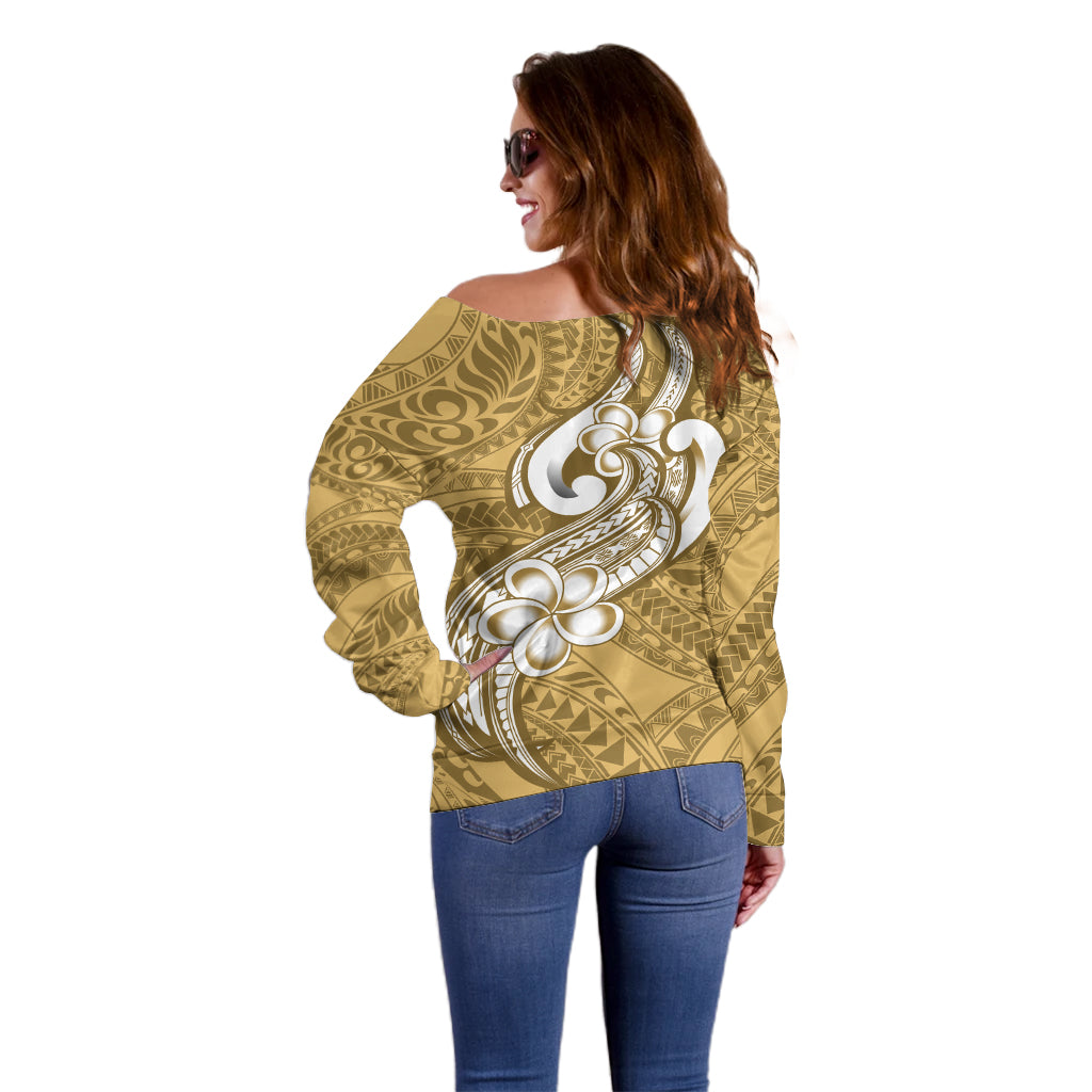 Polynesia Off Shoulder Sweater Plumeria With Tribal Pattern Yellow Pastel Vibes LT14 - Polynesian Pride