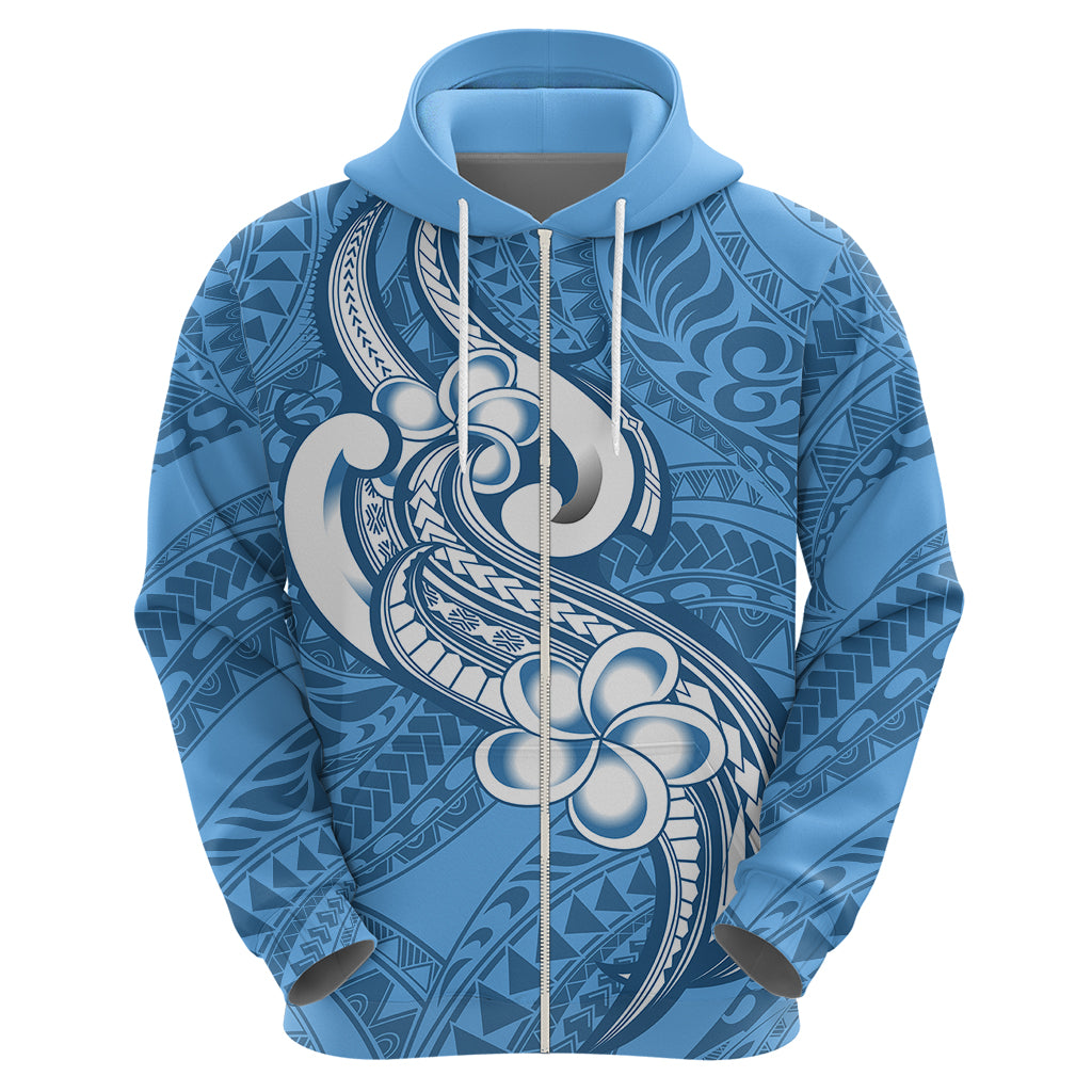 Polynesia Hoodie Plumeria With Tribal Pattern Blue Pastel Vibes LT14 - Polynesian Pride