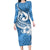 Polynesia Long Sleeve Bodycon Dress Plumeria With Tribal Pattern Blue Pastel Vibes LT14 Long Dress Blue - Polynesian Pride