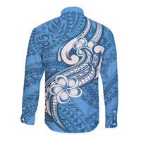 Polynesia Long Sleeve Button Shirt Plumeria With Tribal Pattern Blue Pastel Vibes LT14 - Polynesian Pride