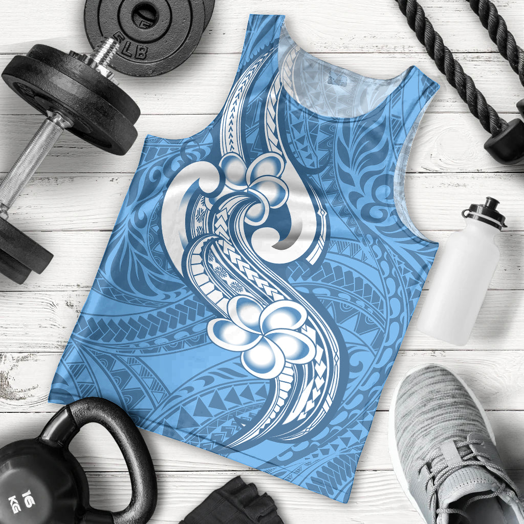 Polynesia Men Tank Top Plumeria With Tribal Pattern Blue Pastel Vibes LT14 Blue - Polynesian Pride