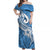 Polynesia Off Shoulder Maxi Dress Plumeria With Tribal Pattern Blue Pastel Vibes LT14 Women Blue - Polynesian Pride