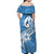 Polynesia Off Shoulder Maxi Dress Plumeria With Tribal Pattern Blue Pastel Vibes LT14 - Polynesian Pride