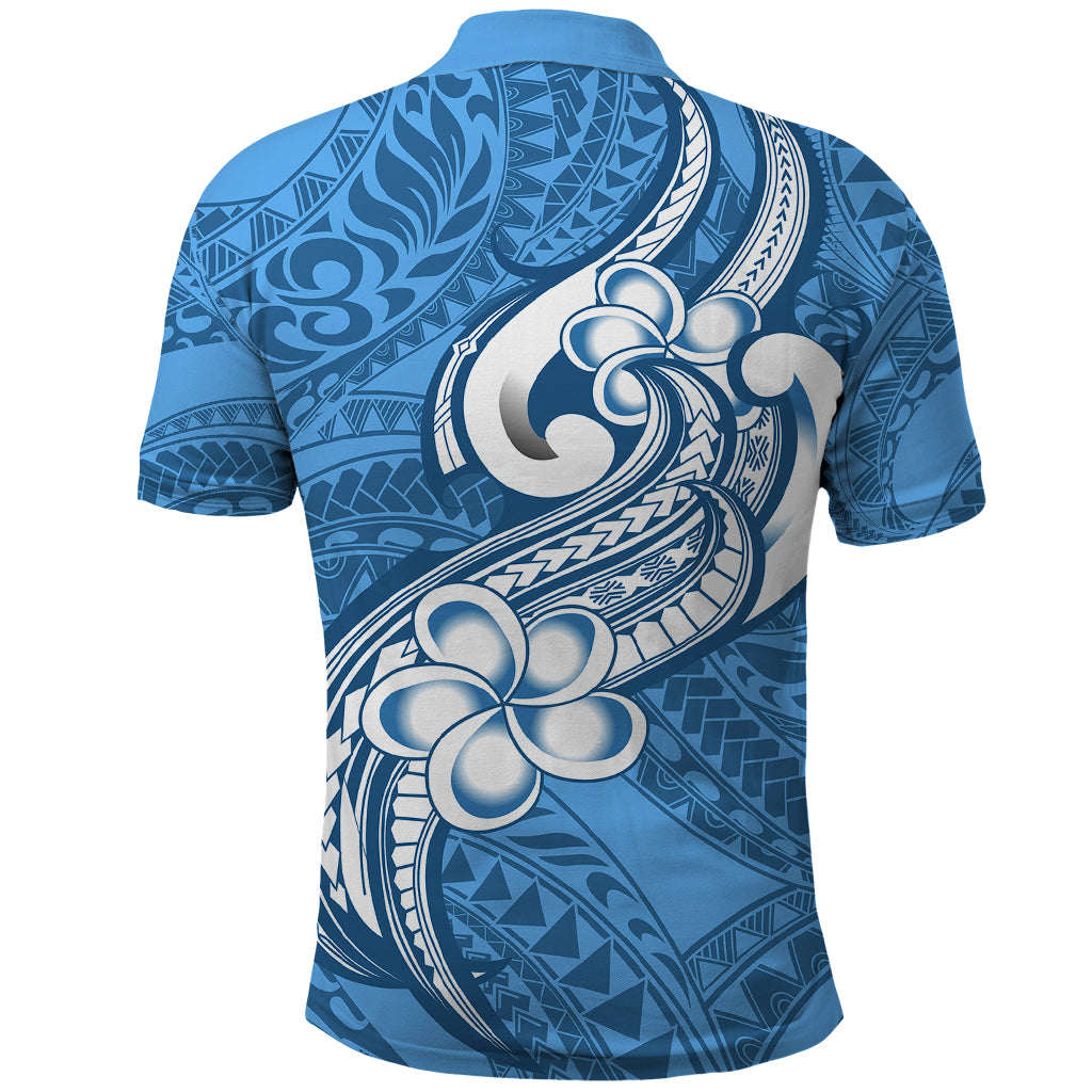 Polynesia Polo Shirt Plumeria With Tribal Pattern Blue Pastel Vibes LT14 - Polynesian Pride