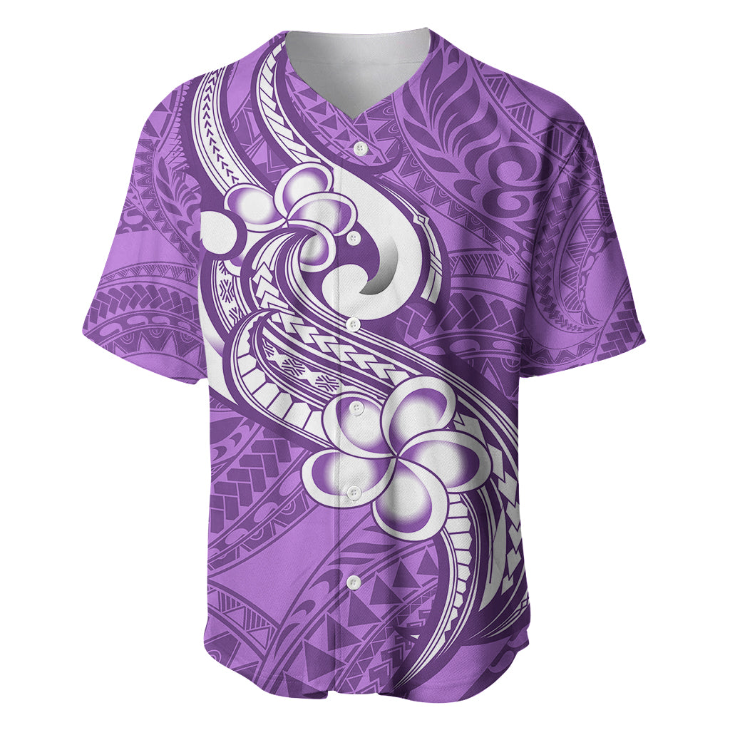 Polynesia Baseball Jersey Plumeria With Tribal Pattern Purple Pastel Vibes LT14 Purple - Polynesian Pride