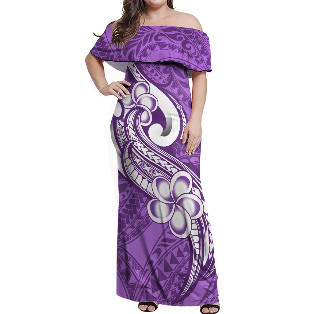 Polynesia Off Shoulder Maxi Dress Plumeria With Tribal Pattern Purple Pastel Vibes LT14 Women Purple - Polynesian Pride