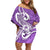 Polynesia Off Shoulder Short Dress Plumeria With Tribal Pattern Purple Pastel Vibes LT14 Women Purple - Polynesian Pride