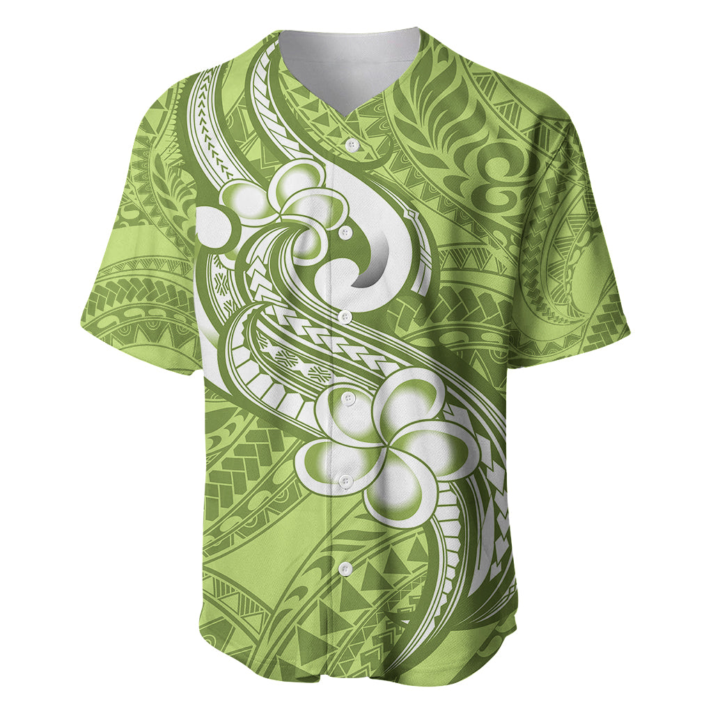 Polynesia Baseball Jersey Plumeria With Tribal Pattern Green Pastel Vibes LT14 Green - Polynesian Pride