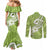 Polynesia Couples Matching Mermaid Dress and Long Sleeve Button Shirts Plumeria With Tribal Pattern Green Pastel Vibes LT14 - Polynesian Pride