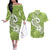 Polynesia Couples Matching Off The Shoulder Long Sleeve Dress and Hawaiian Shirt Plumeria With Tribal Pattern Green Pastel Vibes LT14 Green - Polynesian Pride