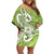 Polynesia Off Shoulder Short Dress Plumeria With Tribal Pattern Green Pastel Vibes LT14 Women Green - Polynesian Pride