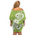 Polynesia Off Shoulder Short Dress Plumeria With Tribal Pattern Green Pastel Vibes LT14 - Polynesian Pride