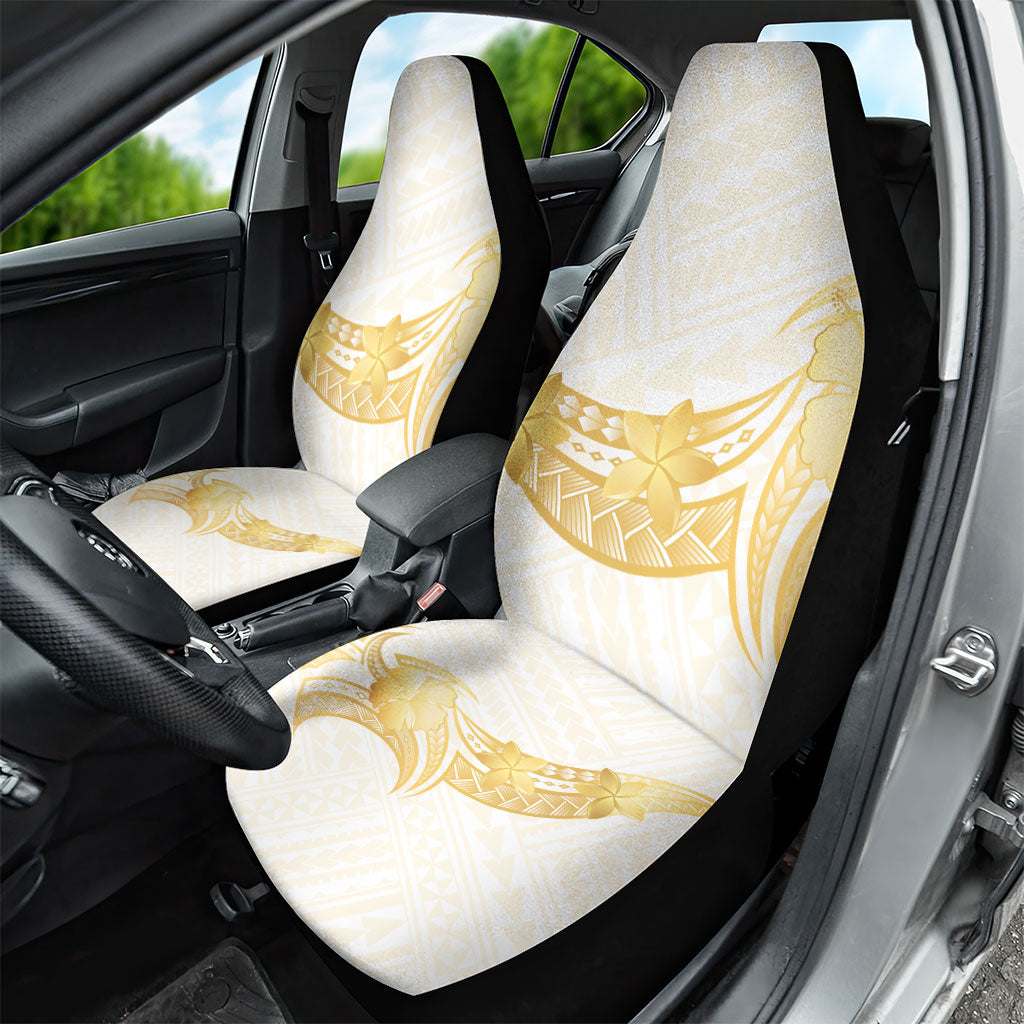 Polynesia White Sunday Car Seat Cover Polynesian Tattoo Plumeria Hibiscus Gold