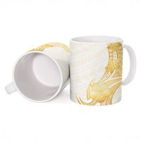 Polynesia White Sunday Ceramic Mug Polynesian Tattoo Plumeria Hibiscus Gold