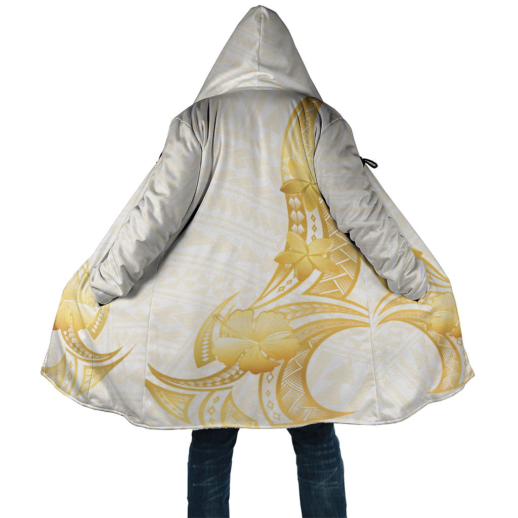 Polynesia White Sunday Cloak Polynesian Tattoo Plumeria Hibiscus Gold