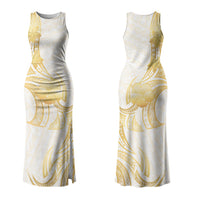 Polynesia White Sunday Couples Matching Tank Maxi Dress and Hawaiian Shirt Polynesian Tattoo Plumeria Hibiscus Gold