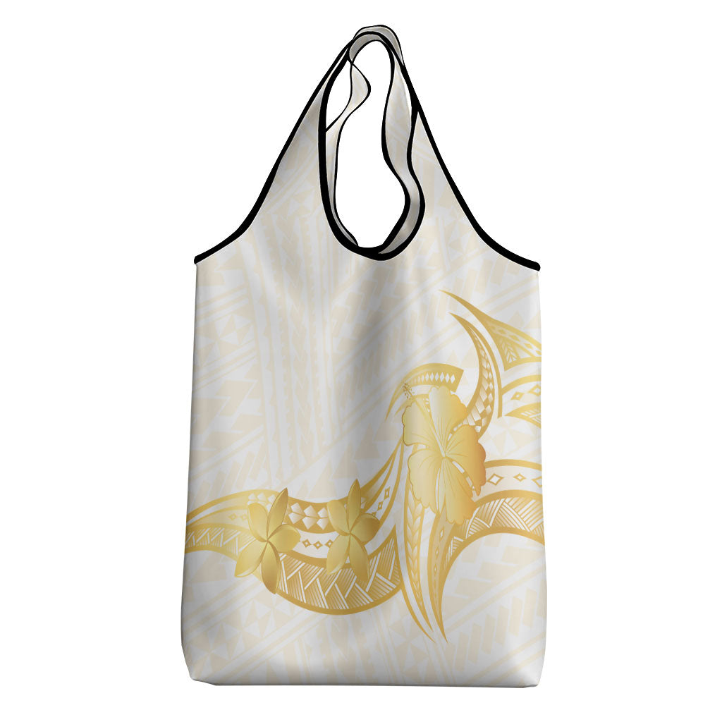 Polynesia White Sunday Grocery Bag Polynesian Tattoo Plumeria Hibiscus Gold LT14 - Polynesian Pride