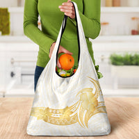 Polynesia White Sunday Grocery Bag Polynesian Tattoo Plumeria Hibiscus Gold LT14 - Polynesian Pride
