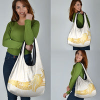 Polynesia White Sunday Grocery Bag Polynesian Tattoo Plumeria Hibiscus Gold LT14 - Polynesian Pride