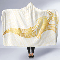 Polynesia White Sunday Hooded Blanket Polynesian Tattoo Plumeria Hibiscus Gold