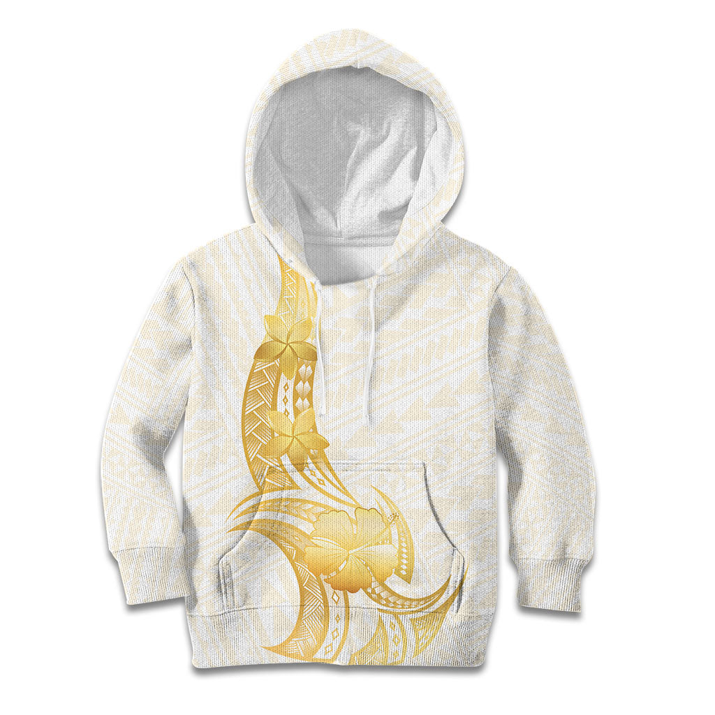 Polynesia White Sunday Kid Hoodie Polynesian Tattoo Plumeria Hibiscus Gold LT14 Hoodie White - Polynesian Pride