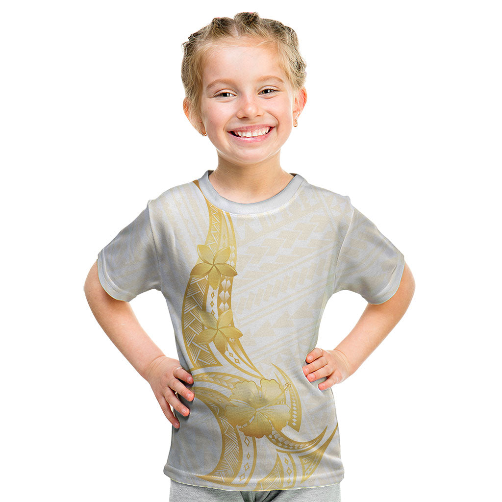 Polynesia White Sunday Kid T Shirt Polynesian Tattoo Plumeria Hibiscus Gold LT14 White - Polynesian Pride