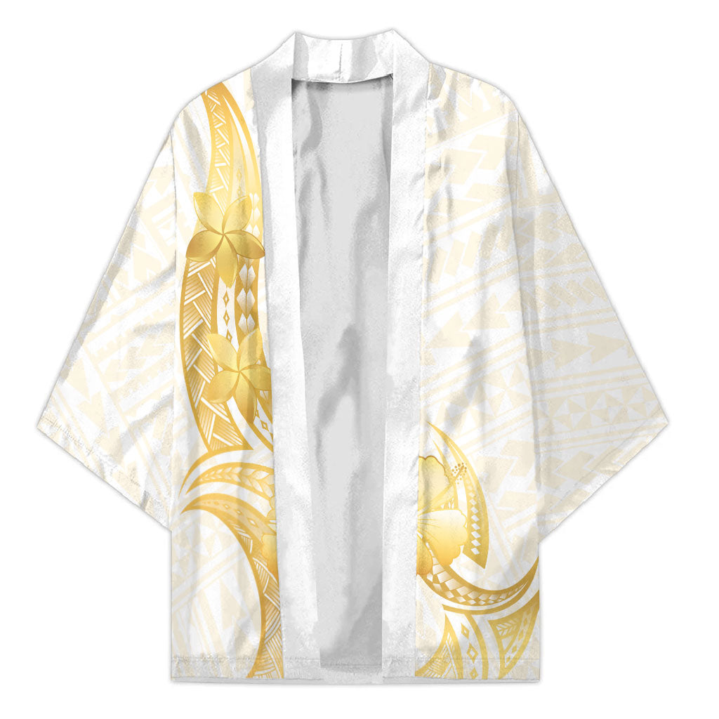 Polynesia White Sunday Kimono Polynesian Tattoo Plumeria Hibiscus Gold LT14 Unisex White - Polynesian Pride