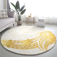 Polynesia White Sunday Round Carpet Polynesian Tattoo Plumeria Hibiscus Gold
